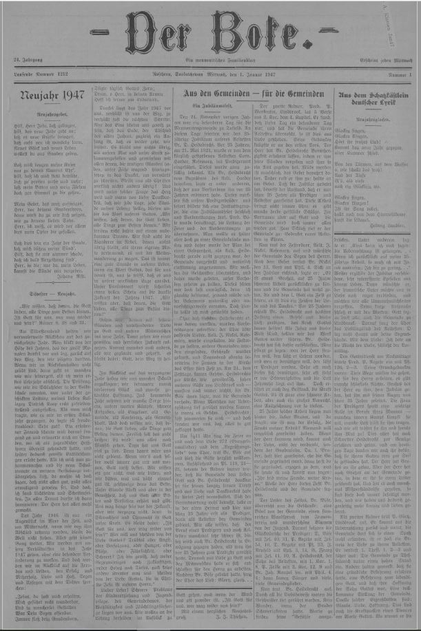 First page of an issue of Der Bote