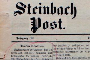Title of newspaper showing Steinbach Post